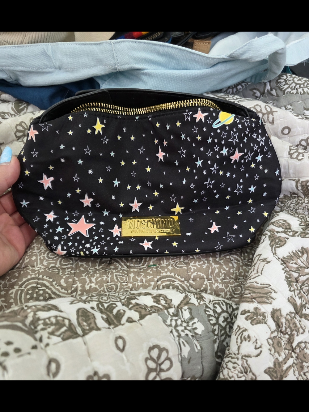 Moschino Star Print Cosmetic Pouch - Black with Pastel Stars